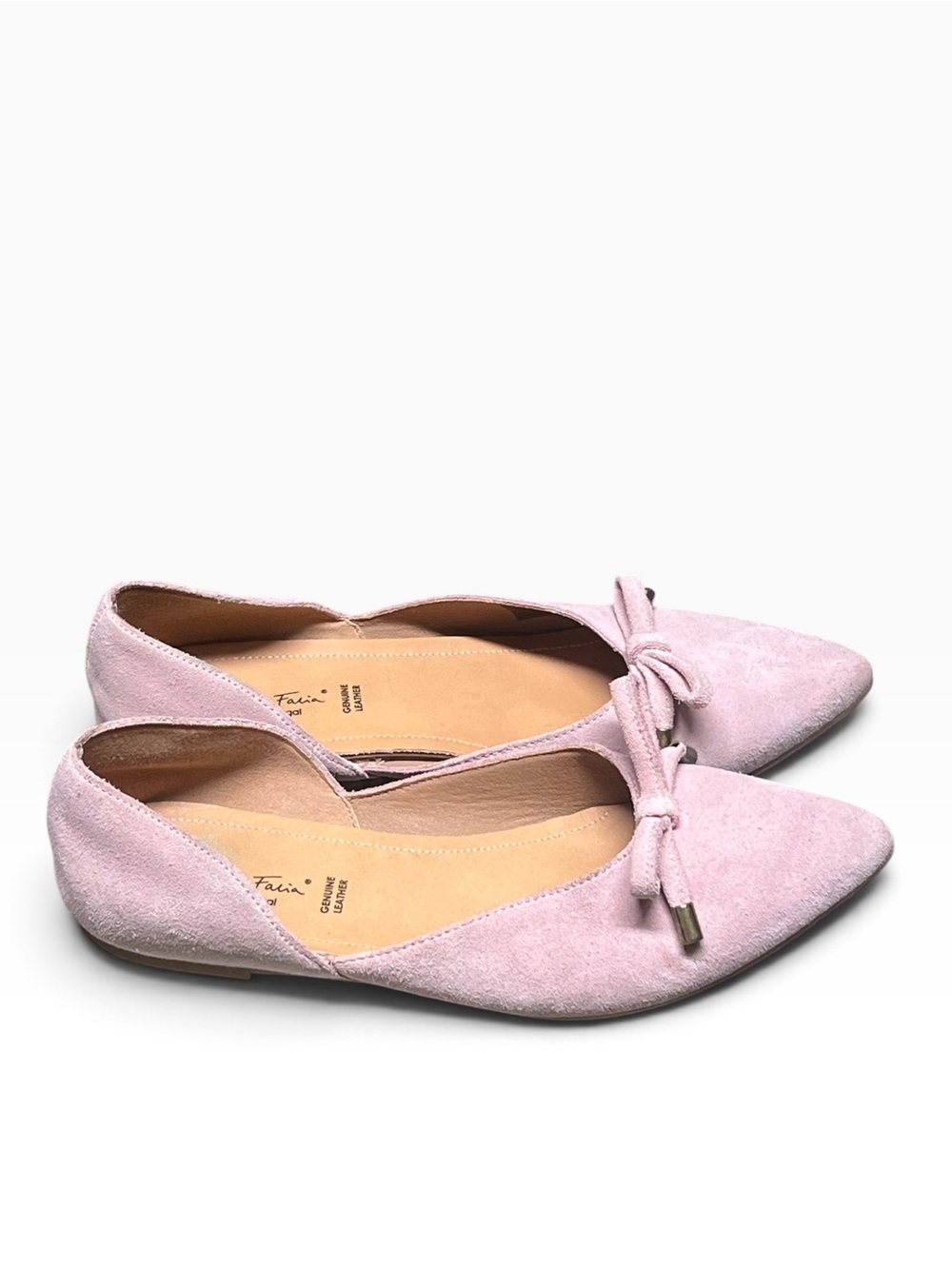 Antonio de Faria pink suede pointed toe bow ballet flats Made in Portugal